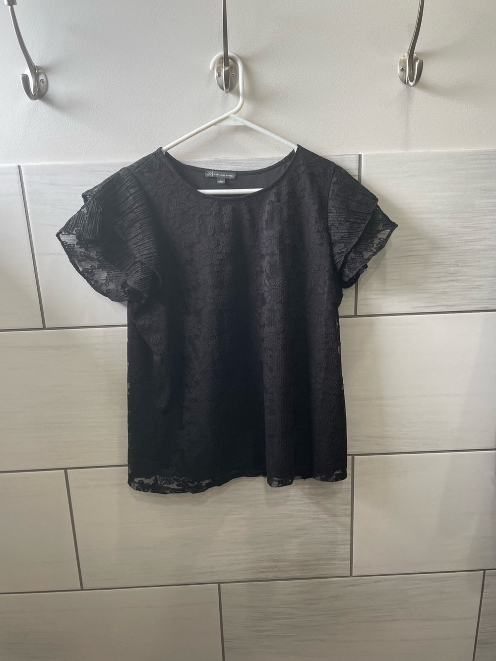 Black Lace Flutter Sleeve Women's Top